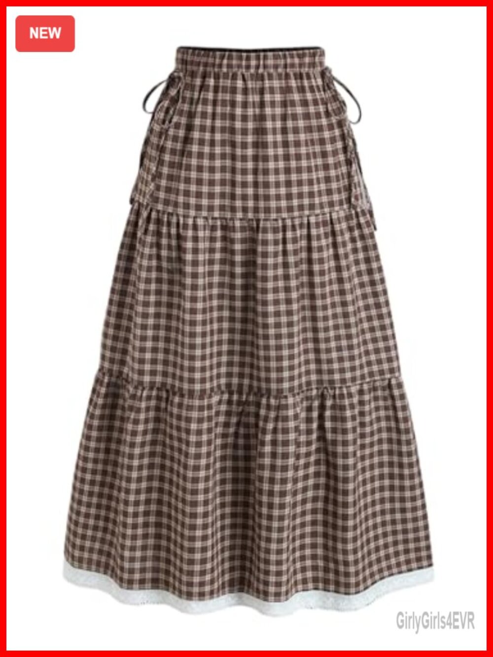 SweatyRocks Women's Gingham Lace Trim Ruffle Maxi Skirt